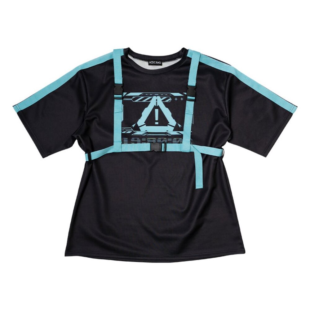 NEW ACDC RAG - Error Code Cyberpunk Tech Oversized Black Blue Tee